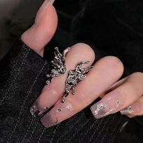 2PCS SET Punk Irregular Liquid Metal Butterfly Adjustable Open Rings For Women Aesthetic Egirl Gothic Trend Insect Y2K Jewelry