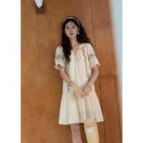Mixiu Embroidered V-Neck Midi Vacation Dress M abrikosas
