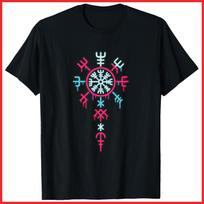 Neon Vegvisir Symbol For Norse Mythology Lovers Black Cotton T-Shirt S-5XL XXL