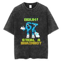 Funny Italian Brainrot Six Seven 67 Number Washed T-shirt Bruh Steal A Bratnrot T Shirts Men's Women's Casual Oversized Tshirt S įvairiaspalvis