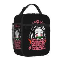 Cute Anime Nezuko Insulated Lunch Bag for Girls Women Resuable Thermal Lunch Box Cartoon Bento Bag for Work School Picnic Travel One Size