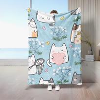 Manta de franela con estampado de gato bonito, manta familiar de gato de amor, manta para el hogar, sof, mantas para el Size: 75*100cm, Weight: 230 GSM