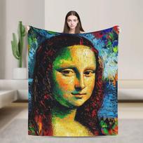 Blue Sky Mona Lisa Comfortable Blankets Novelty Camping Throw Blanket Living Room Flannel Bedspread Sofa Bed Cover Size: 75*100cm, Weight: 230 GSM