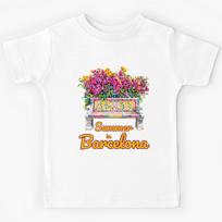 Summer in Barcelona – Mosaic Bench with Bougainvillea Kids T-Shirt 120