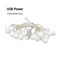 USB/Baterijos maitinimo LED rutuliukų girliandos Šviesos Pasakų girlianda Vandeniui atspari Lauko lempa Kalėdų šventės Vestuvių vakarėlio šviesos Dekoras Warm white&1.5 M 10LEDs white