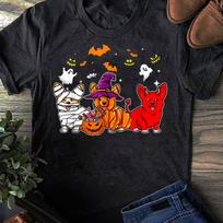 Funny Halloween Corgi T-Shirt: Mummy, Witch & Devil Dogs S