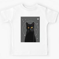 Midnight Whiskers | Starry Gaze Black Cat & Celestial Art Kids T-Shirt 170
