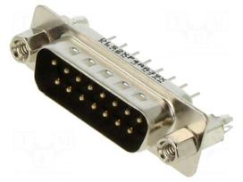 Connector: D-Sub | PIN: 15 | socket | male | on PCBs | THT | UNC 4-40 | 3A