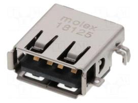 Connector: USB A | socket | on PCBs | THT | PIN: 4 | angled 90° | USB 2.0