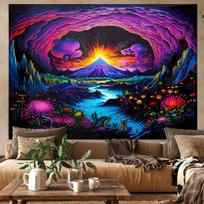 Trippy Volcano Cave Tapestry Fluorescent Gradient Fantasy Landscape Wall Hanging for Gaming Room, Bedroom & Dorm Decor 100X70CM