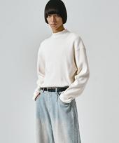 Noir Ribbed Mock Neck Loose Sweater (Cream) Cream/50