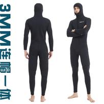 3mm Fullsuit Wetsuit With Hood Diagonal Front Zip Scuba Diving Snorkeling Freediving Surfing Warmth Protection Small