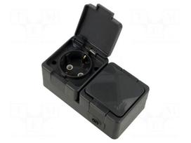 Connector: AC supply | socket | 2P+PE | 250VAC | 16A | dark grey | PIN: 3