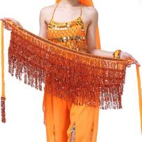 Belly Dancer Skirt Bohemia Style Dress Up Performance Costume Gorgeous Shiny Sequin Tassels for Stage Show One Size brown