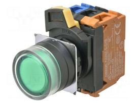 Switch: push-button | 22mm | Stabl.pos: 2 | NC + NO | green | LED | IP66