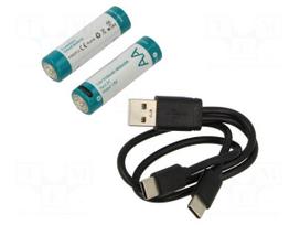 Re-battery: Li-Ion | 14500 | 1.5V | 3100mAh | Socket USB | Ø14.4x50mm