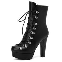 Fashion Women's Ankle Boots Platform Autumn Winter Shoes 2024 Yellow Red Black Short Boot Lace-up Dance Party Shoes Lady Big Size 45 50 34 juoda