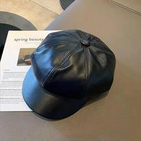Women Fashion Beret Solid Beret Cap Pu Leather Beret French Artist Warm Beanie Hat Female Ladies Hat Girls Cap juoda