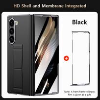 LANGSIDI Odinis telefono dėklas Samsung Galaxy Z Fold 6 Fold6 Magnetinis riešo dirželis Stovas Galinis dangtelis su apsaugine plėvele For Galaxy Z Fold 6 gray