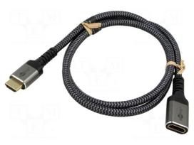 Cable | HDMI socket,HDMI plug | textile | HDMI 2.1 | 1m | black-grey