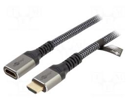Cable | HDMI socket,HDMI plug | textile | HDMI 2.1 | 5m | black-grey