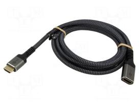 Cable | HDMI socket,HDMI plug | textile | HDMI 2.1 | 2m | black-grey