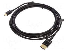 Cable | HDMI plug,micro HDMI plug | Len: 3m | black | 36AWG | Core: Cu