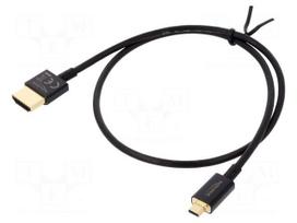 Cable | HDMI plug,micro HDMI plug | Len: 0.5m | black | 36AWG | Core: Cu