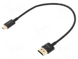 Cable | HDMI plug,micro HDMI plug | Len: 0.25m | black | 36AWG | metal