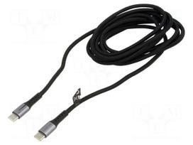 Cable | USB 2.0 | USB C plug,both sides | 3m | black | 480Mbps | textile