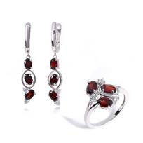 925 sidabro papuošalų rinkinys su natūraliais raudonais granato akmenimis Auskarai ir žiedas moterims kaip graži gimtadienio dovana US RING SIZE :6# raudona