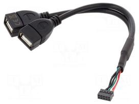 Cable | USB 2.0 | USB A socket x2,10pin pin header | gold-plated