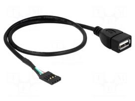 Cable | USB 2.0 | USB A socket,4pin pin header | 0.4m | black