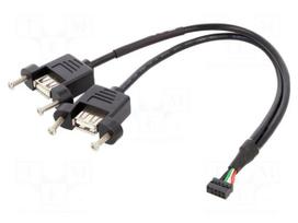 Cable | USB 2.0 | USB A socket x2,10pin pin header | 0.25m | black