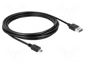 Cable | USB 2.0 | USB A plug double sided,USB B mini plug | 3m