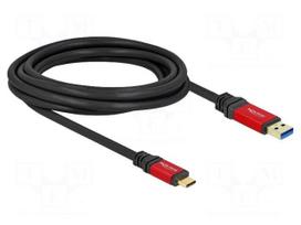 Cable | USB A plug,USB C plug | gold-plated | 3m | black | 24AWG,28AWG