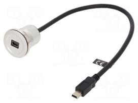 Cable | USB 2.0 | USB B mini socket,USB B mini plug | 0.3m | black
