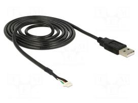 Cable | USB 2.0 | USB A plug,5pin pin header | 1.5m | black | 28AWG