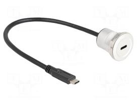 Cable | USB 2.0 | USB C socket,USB C plug | 0.3m | black | 32AWG