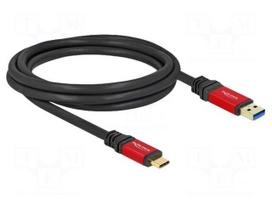 Cable | USB A plug,USB C plug | gold-plated | 2m | black | 24AWG,28AWG