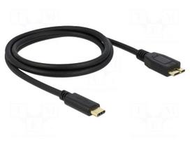 Cable | USB B micro plug,USB C plug | 1m | black | 22AWG,30AWG | 3A