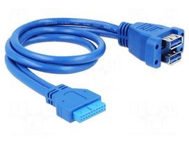 Cable | USB 3.0 | USB A socket x2,19pin pin header | 0.45m | blue