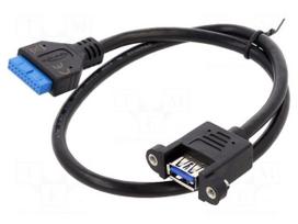 Cable | USB 3.0 | USB A socket,19pin pin header | 0.5m | black | screw