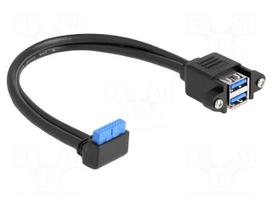 Cable | USB A socket x2,19pin pin header | 0.5m | black | screw