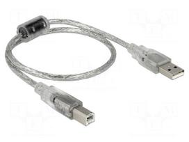 Cable | USB 2.0 | USB A plug,USB B plug | 0.5m | transparent | 480Mbps
