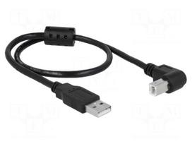 Cable | USB 2.0 | USB A plug,USB B plug 90° up/down | 0.5m | black