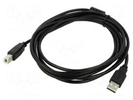 Cable | USB 2.0 | USB A plug,USB B plug | 3m | black | 24AWG,28AWG