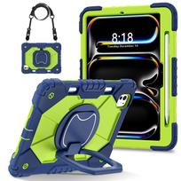 For Apple iPad Pro 11 (2024)/ iPad Pro 11-inch (M4). 360° Rotating Grip Heavy Duty Protection Stand TPU+PC 3in1 Anti-knock Shockproof Tablets PC Case iPad Pro 11 (2024) tamsiai mėlyna spalva