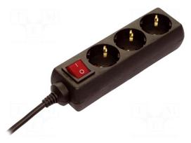 Extension lead | H05VV-F | 3G1.5mm2 | 1.4m | PVC | black | Sockets no: 3