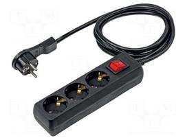 Extension lead | H05VV-F | 3G1.5mm2 | 2m | PVC | black | Sockets no: 3